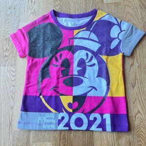 Disney Parks Kids Minnie Mouse Shirt 2021 Colorblock Glitter Size XS